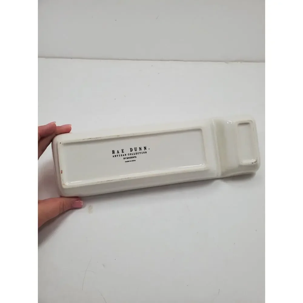 Rae Dunn By Magenta WRITE Pen Holder 2 Compartment Tray White Ivory Artisan - Picture 2 of 5